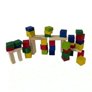 WOODEN BUILDING BLOCK HAND PAINTED NON TOXIC PAINT HANDMADE MULTI COLORED TOY